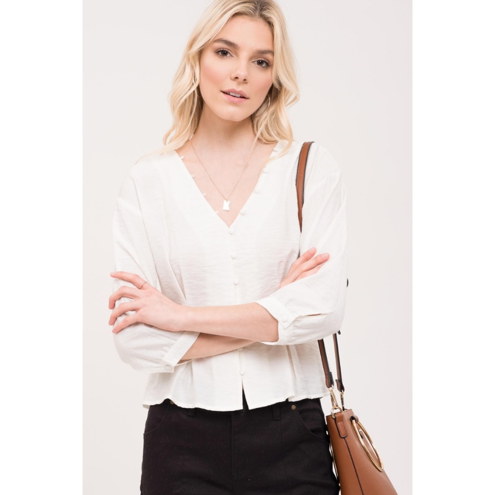 Vneck Button Up Top Ivory - Picture 4 of 5
